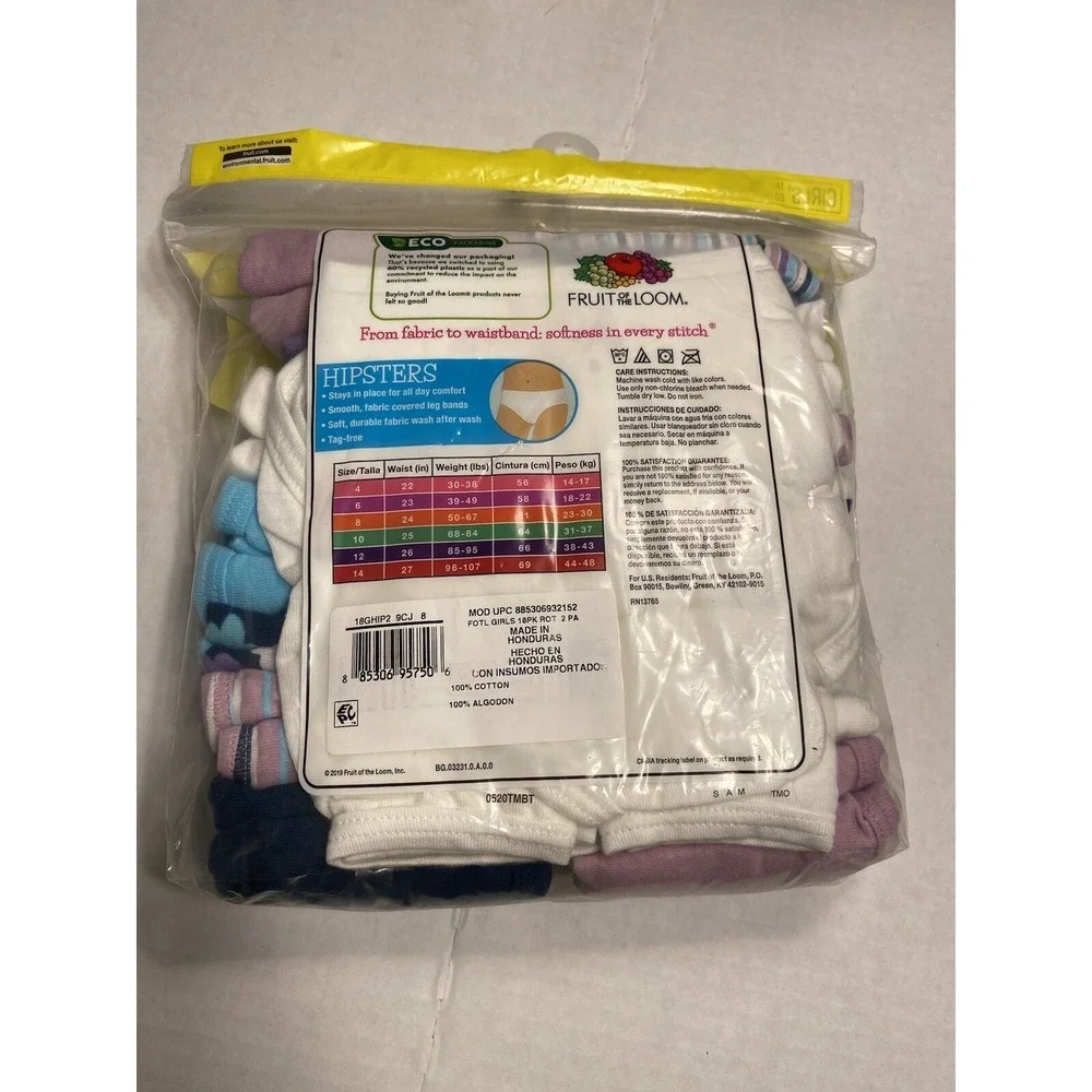 fruit‎ of the loom girls hipsters underwear briefs 18 pairs size 8